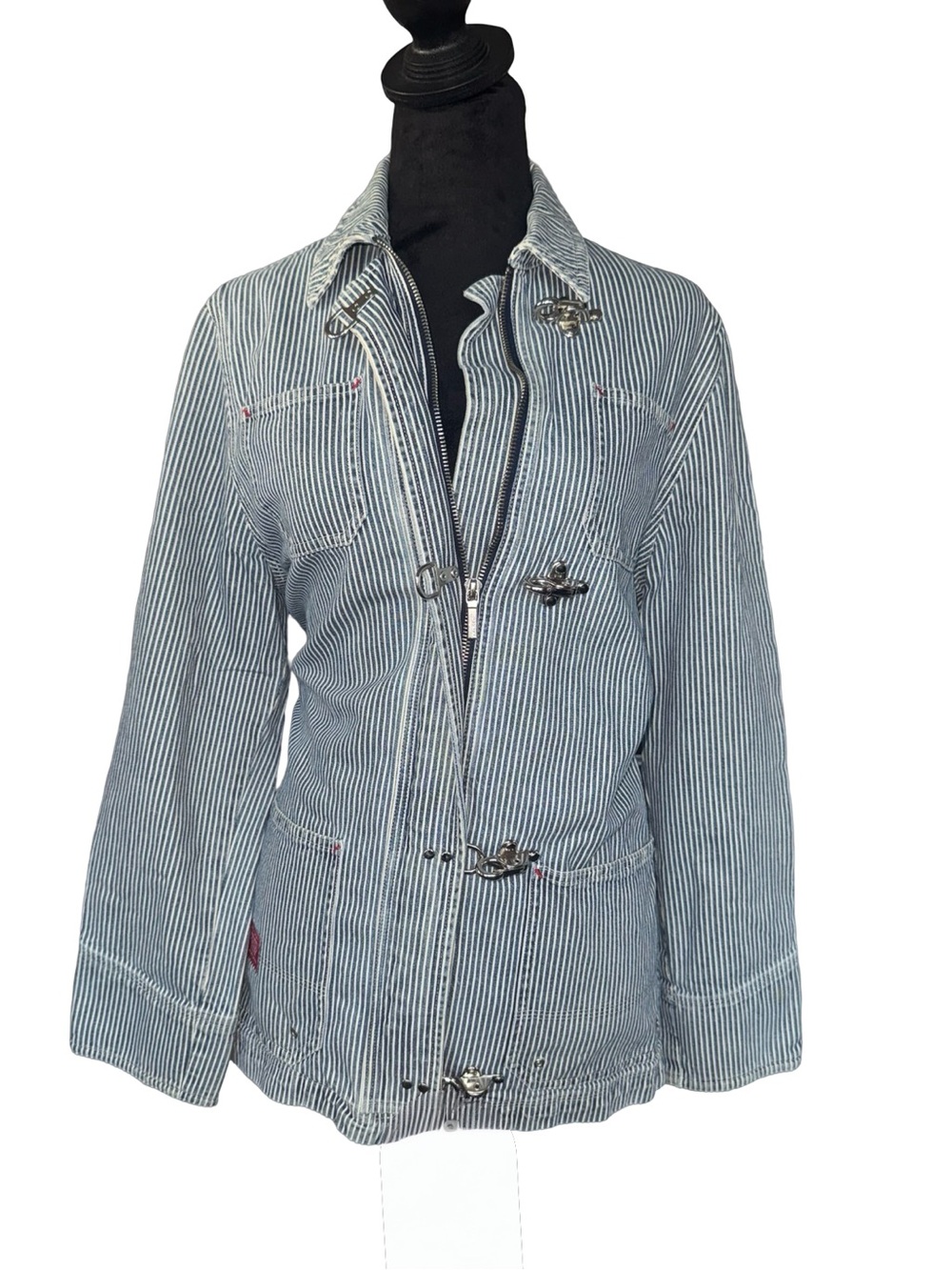 Vintage Ralph Lauren Fireman Oversized Striped Denim Jacket Small